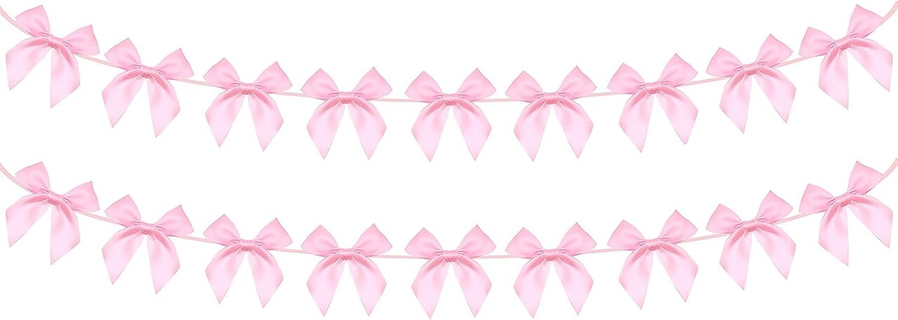 2pcs Pink Bow Garland Banner, Pink Ribbon Bow Party Decorations for Baby Shower Girls Bow Coquette Birthday Party Decor